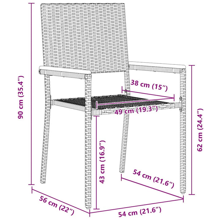 Have stapelstole 2 pcs Sort og Brunt PE rattan, Solid akacietræ