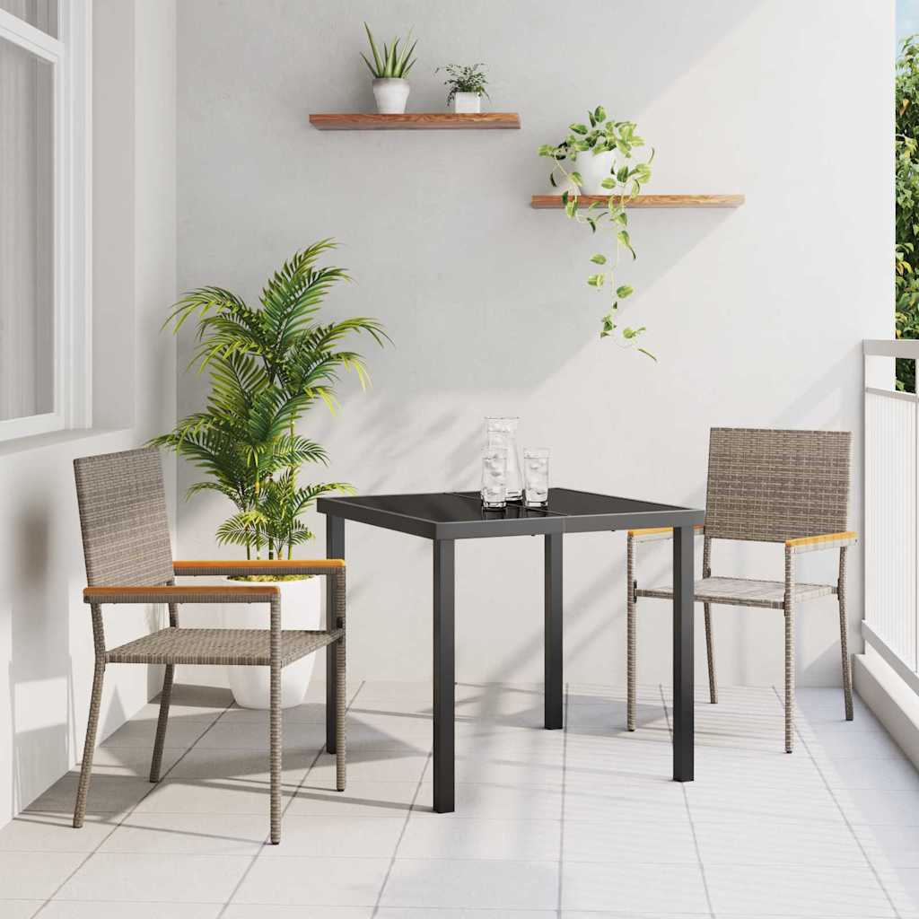 Have stapelstole 2 stk. Grå og Brun PE rattan, Solid akacietræ