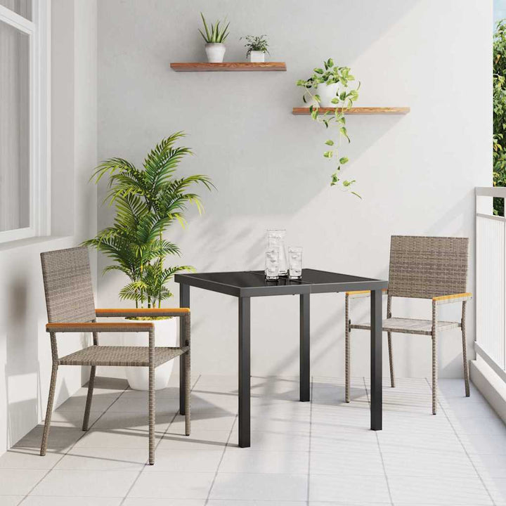 Have stapelstole 2 stk. Grå og Brun PE rattan, Solid akacietræ