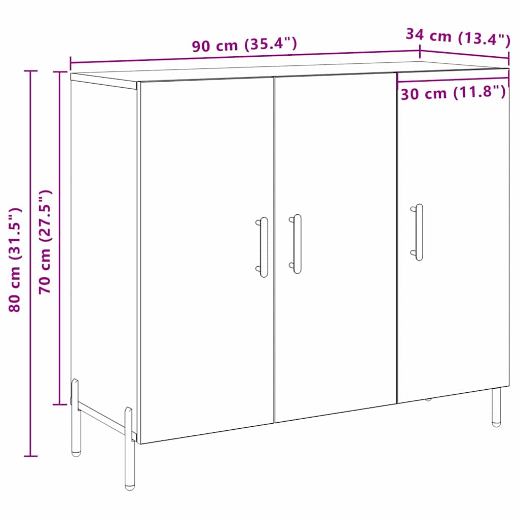 Sideboard Gammelt træ 90 x 34 x 80 cm Konstrueret træ