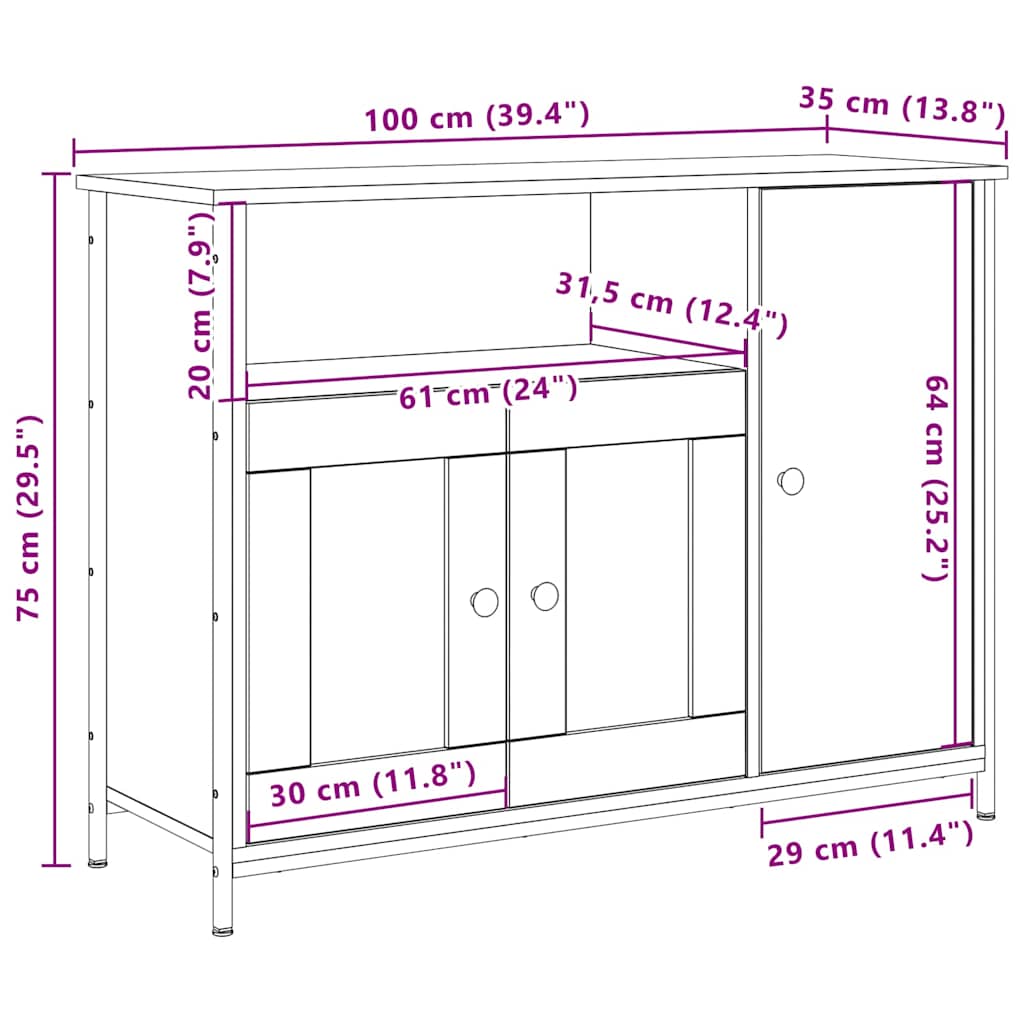 Sideboard Artisan Egetræ 100 x 35 x 75 cm
