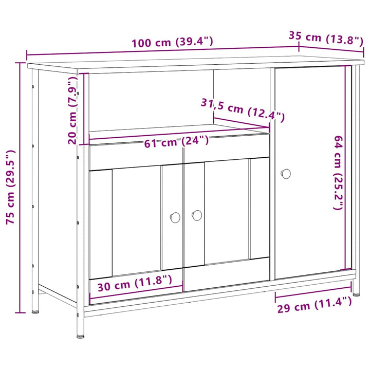 Sideboard Artisan Egetræ 100 x 35 x 75 cm