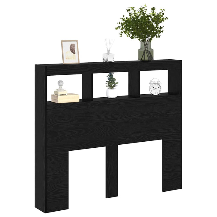 Hovedgærde med hylde Sort eg 120 x 17 x 102 cm Konstrueret træ