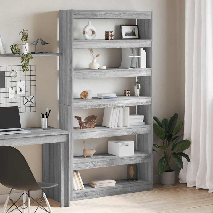 Bogskab 6 niveauer 100 x 30 x 198 cm Konstrueret træ Grå Sonoma