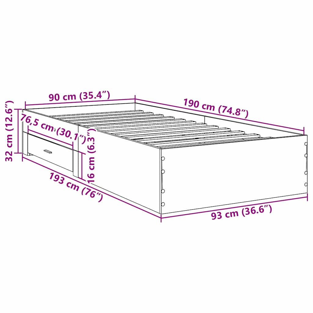 Sengestel med skuffe Brun 90 x 190 cm Konstrueret træ