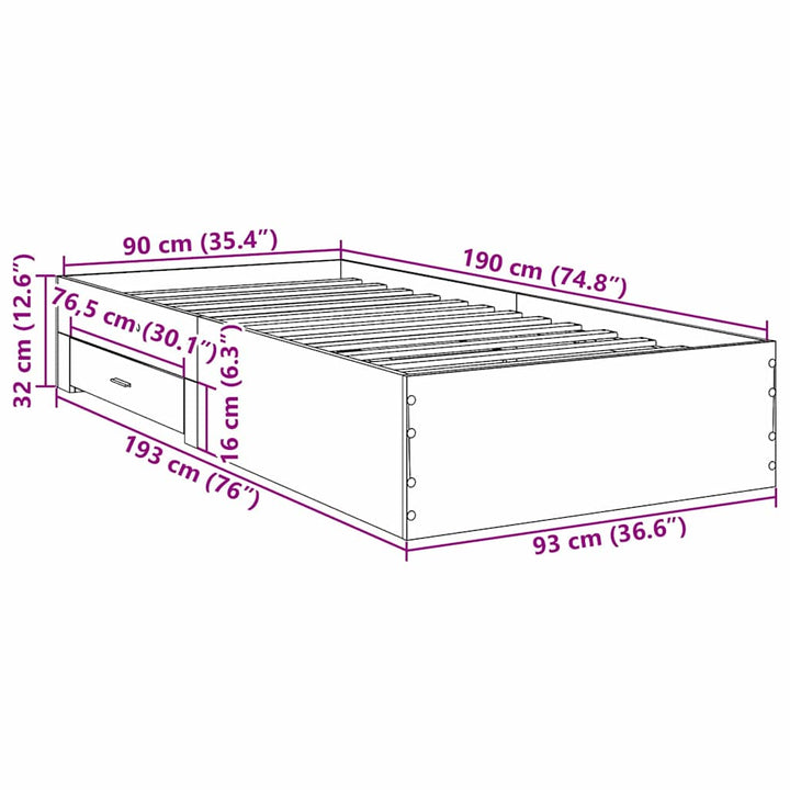 Sengestel med skuffe Brun 90 x 190 cm Konstrueret træ
