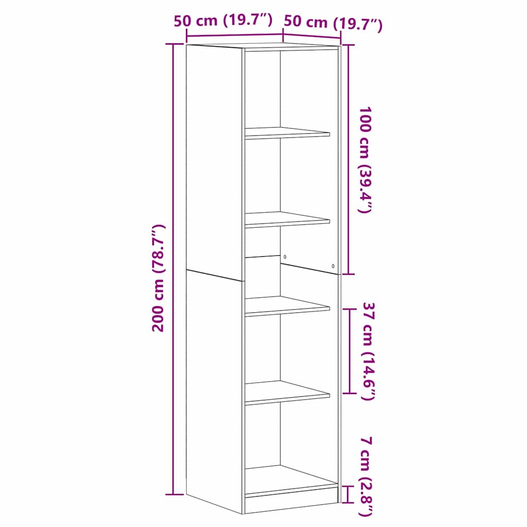 Garderobeskab Sort eg 50 x 50 x 200 cm Konstrueret træ