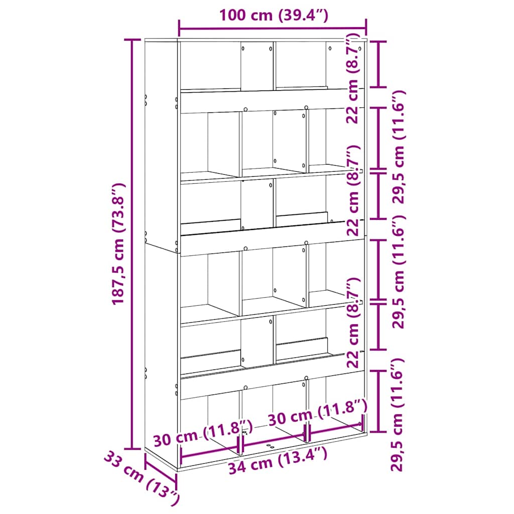 Bogskab 15 niveauer 100 x 33 x 93.75 cm Konstrueret træ Sort eg