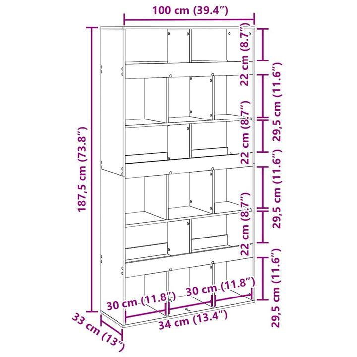 Bogskab 15 niveauer 100 x 33 x 93.75 cm Konstrueret træ Sort eg