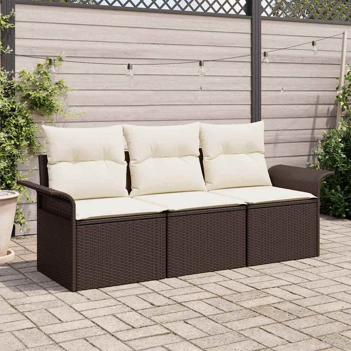 Sofa Sæt med pude 3 pcs Brun og Creme polyrattan