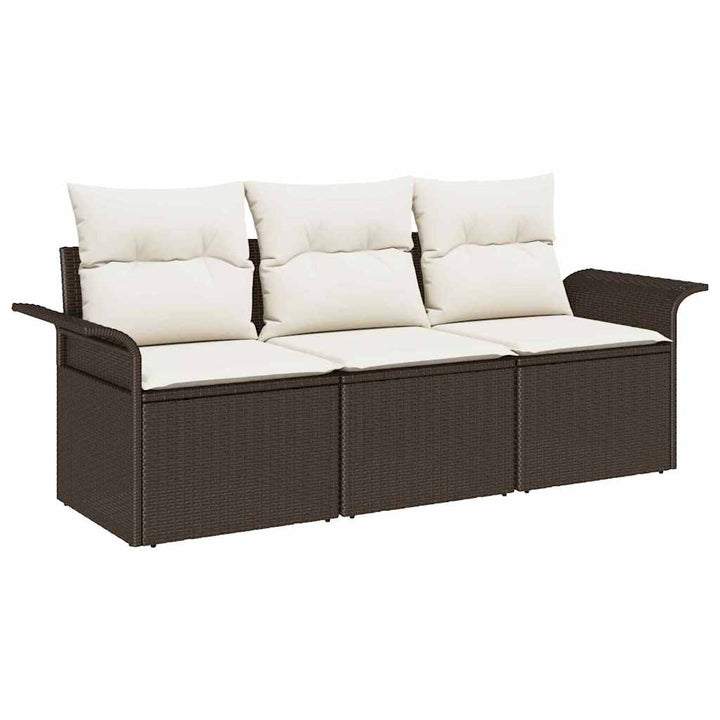 Sofa Sæt med pude 3 pcs Brun og Creme polyrattan