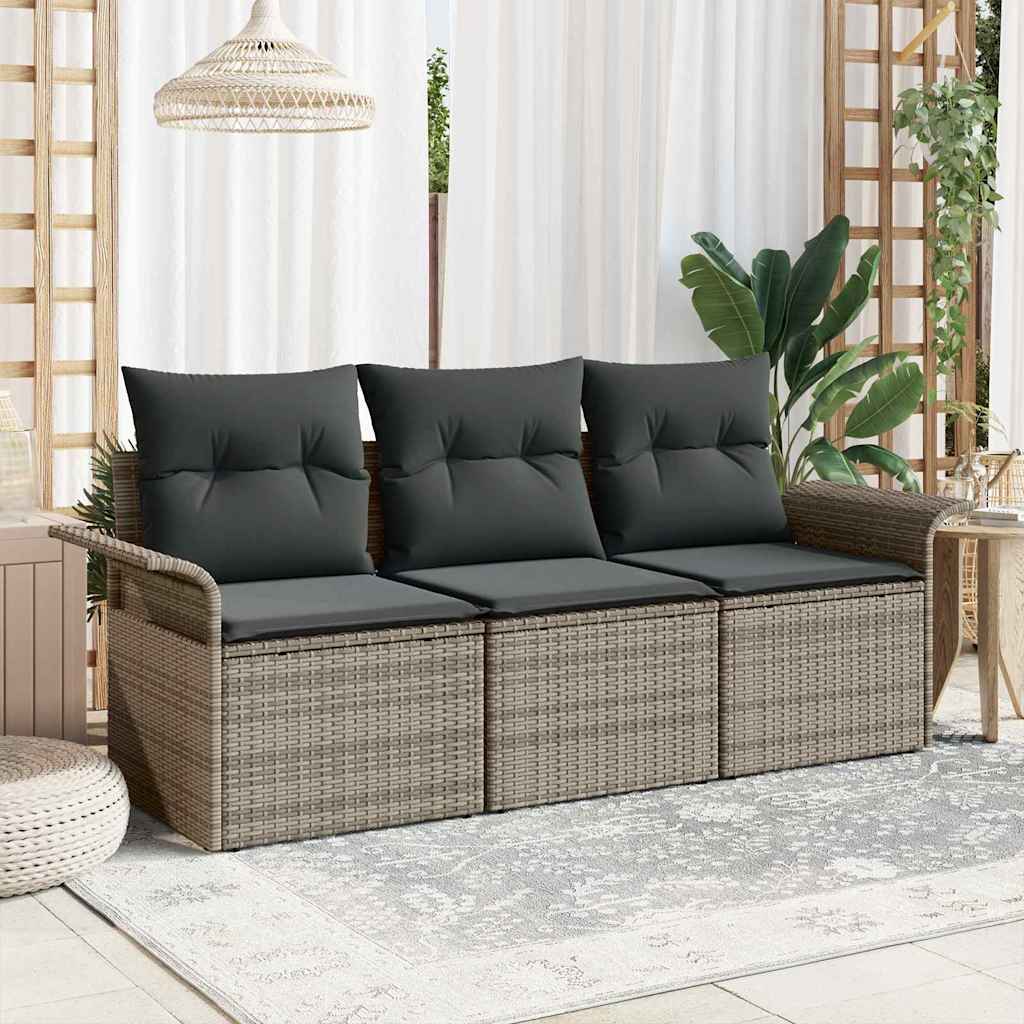 Sofa Sæt med pude 3 pcs Grå polyrattan