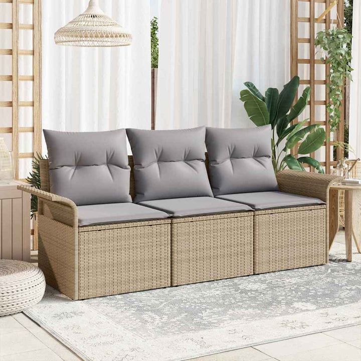 Sofa Sæt med pude 3 pcs Beige og grå polyrattan
