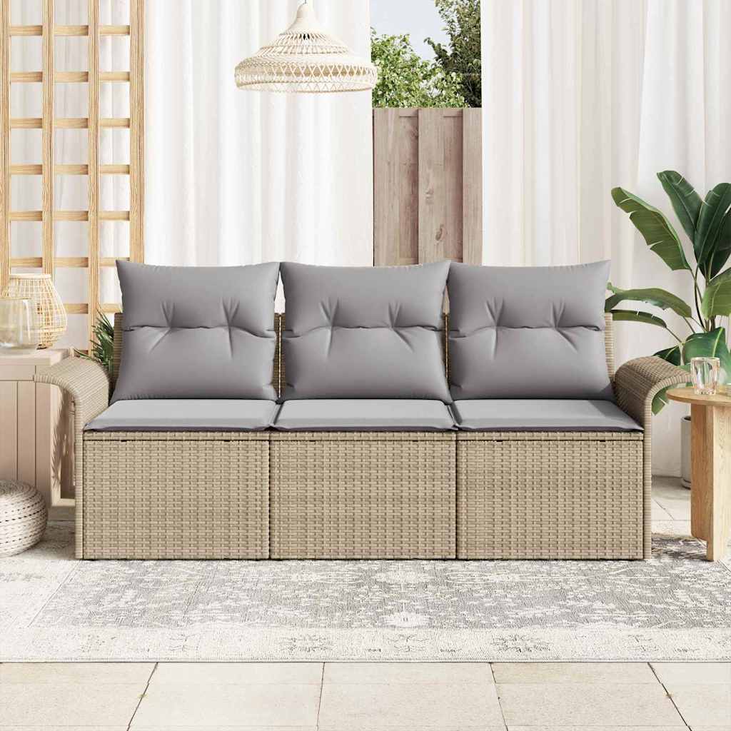 Sofa Sæt med pude 3 pcs Beige og grå polyrattan