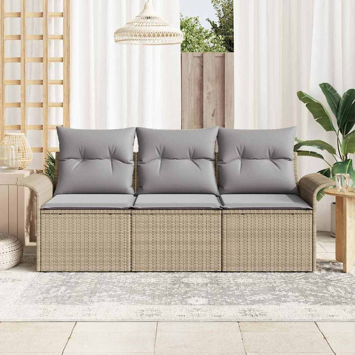 Sofa Sæt med pude 3 pcs Beige og grå polyrattan