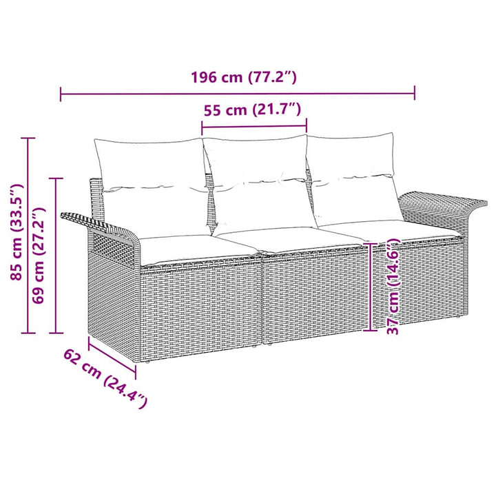 Sofa Sæt med pude 3 pcs Beige og grå polyrattan