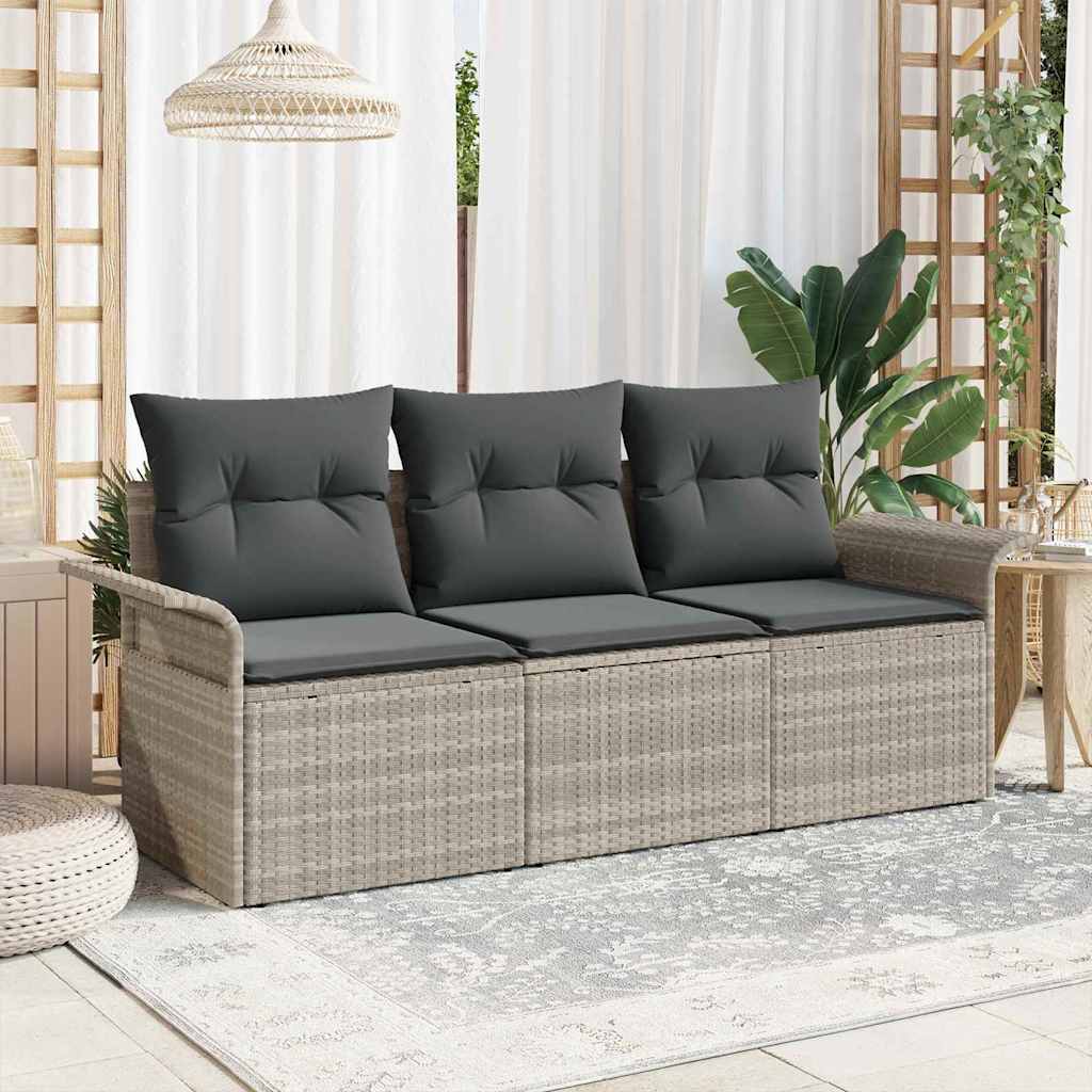 Sofa Sæt med pude 3 pcs Grå polyrattan