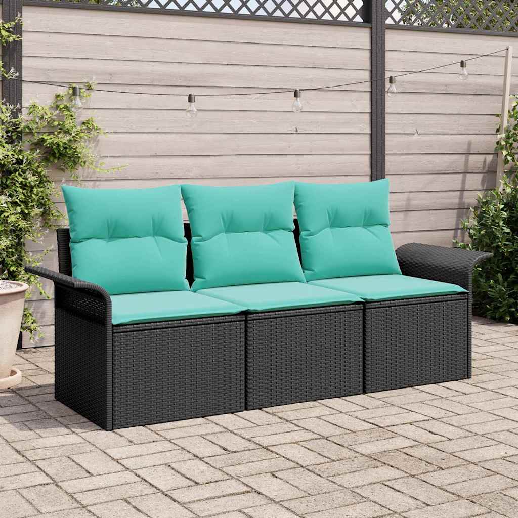 Sofa Sæt med pude 3 pcs Sort og Blå polyrattan