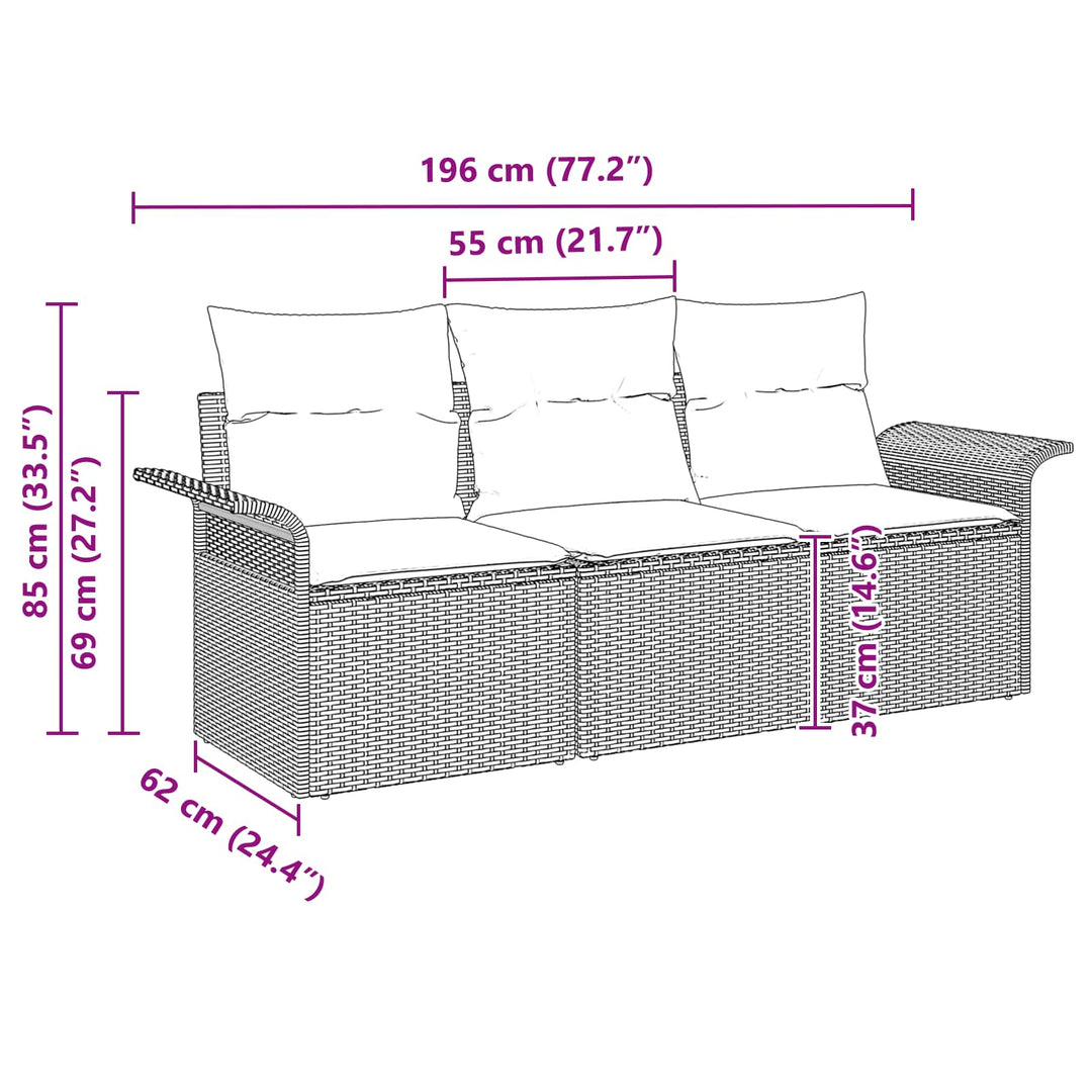 Sofa Sæt med pude 3 pcs Sort og Blå polyrattan