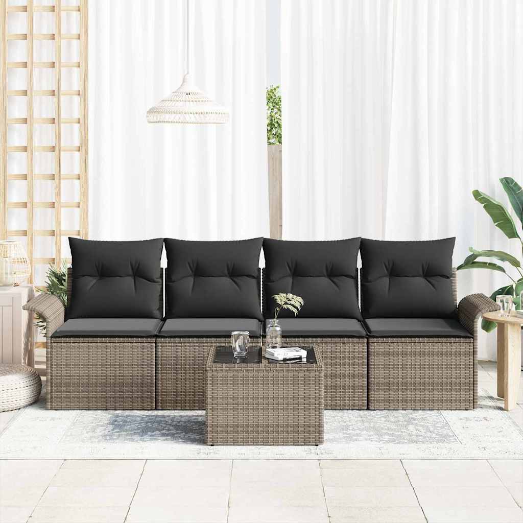 Sofa Sæt med pude 5 pcs Grå polyrattan