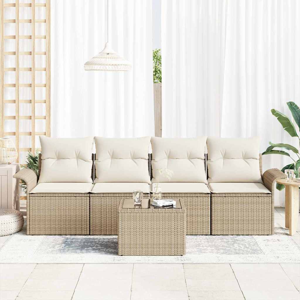 Sofa Sæt med pude 5 pcs Beige polyrattan