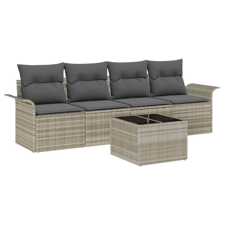 Sofa Sæt med pude 5 pcs Lysegrå polyrattan