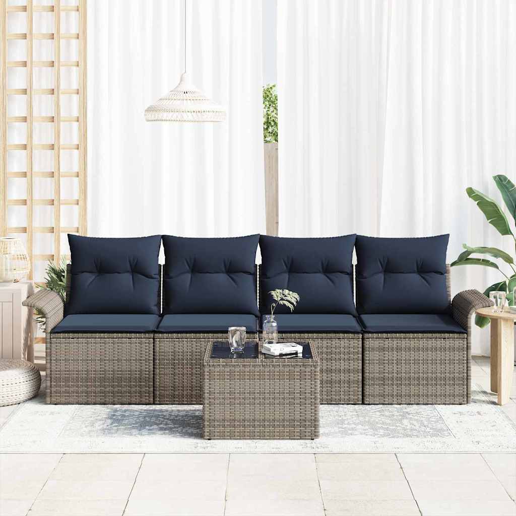 Sofa Sæt med pude 5 pcs Grå polyrattan