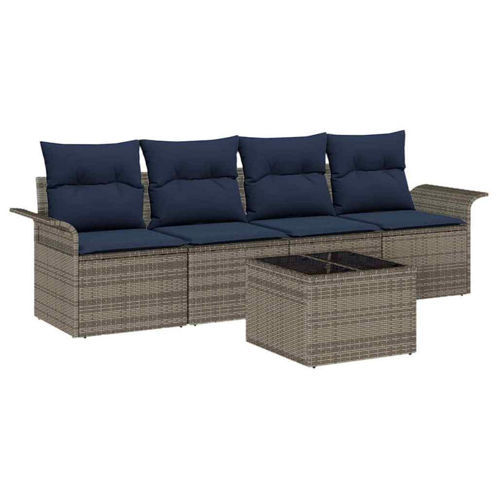 Sofa Sæt med pude 5 pcs Grå polyrattan