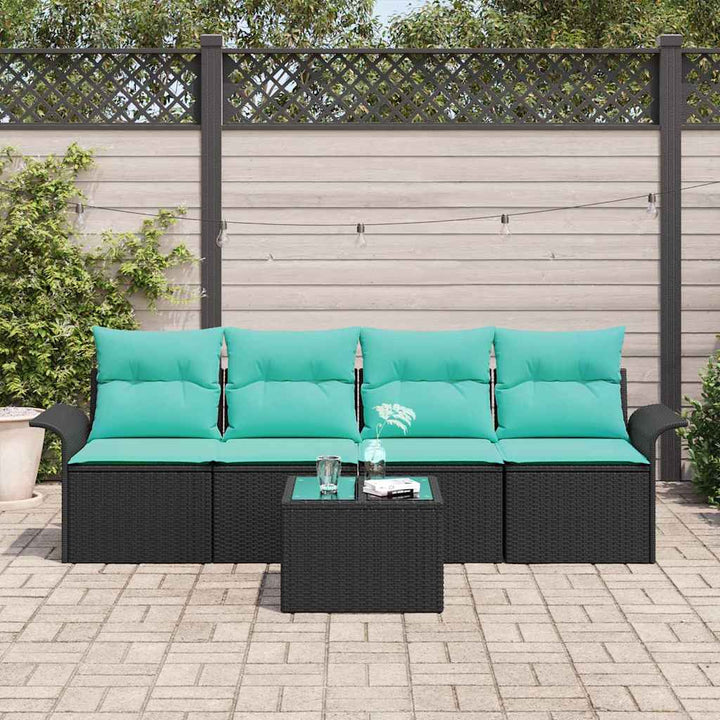 Sofa Sæt med pude 5 pcs Sort polyrattan