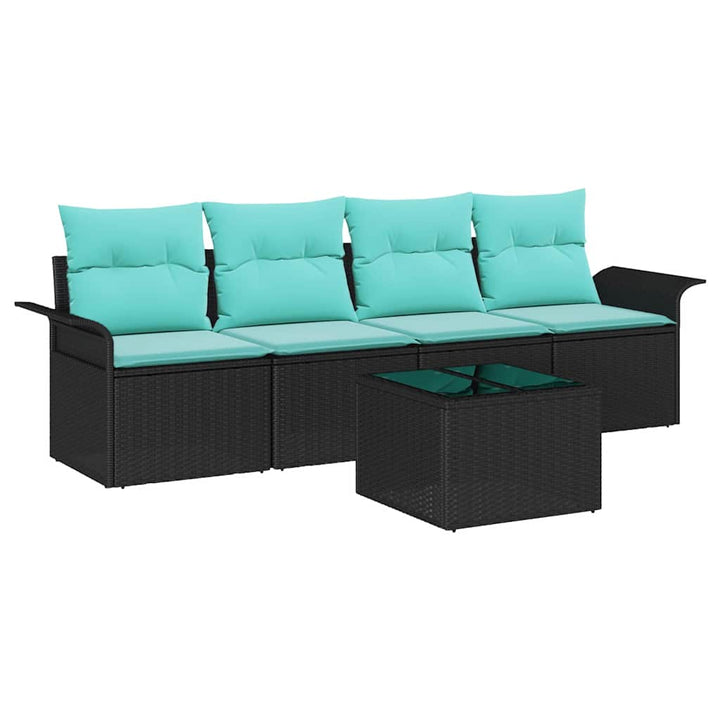 Sofa Sæt med pude 5 pcs Sort polyrattan