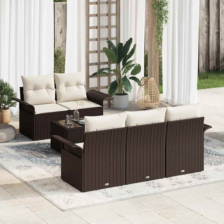 Sofa Sæt med pude 6 pcs Brun polyrattan