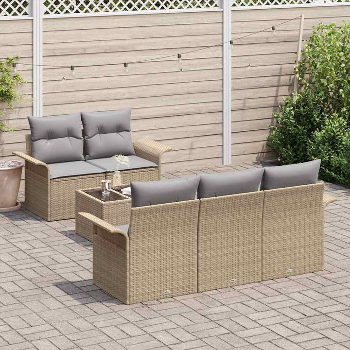 Sofa Sæt med pude 6 pcs Beige polyrattan