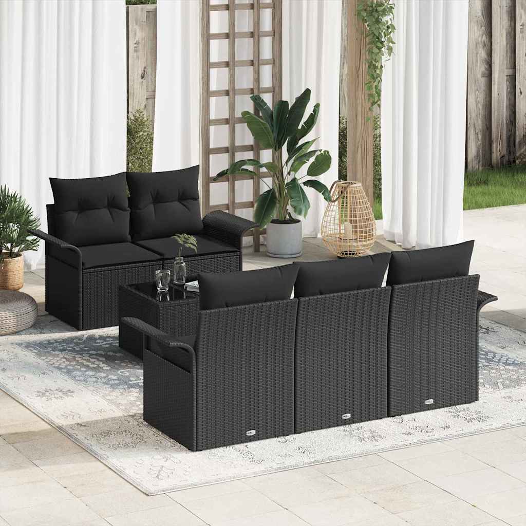 Sofa Sæt med pude 6 pcs Sort polyrattan
