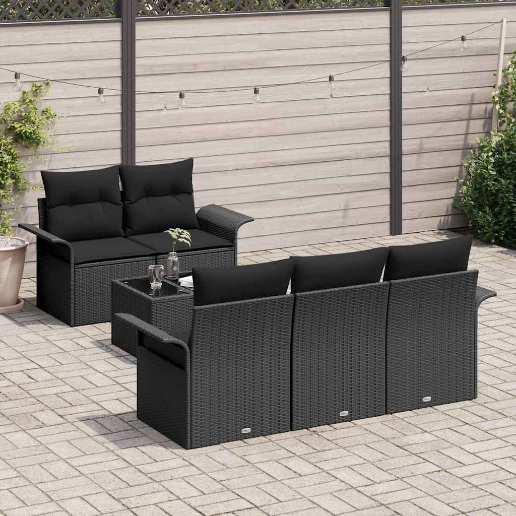 Sofa Sæt med pude 6 pcs Sort polyrattan