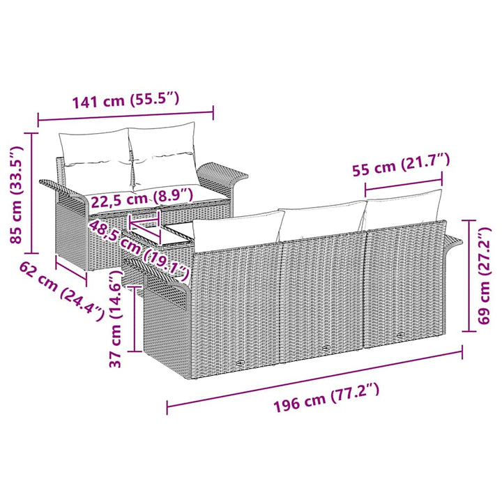 Sofa Sæt med pude 6 pcs Sort polyrattan