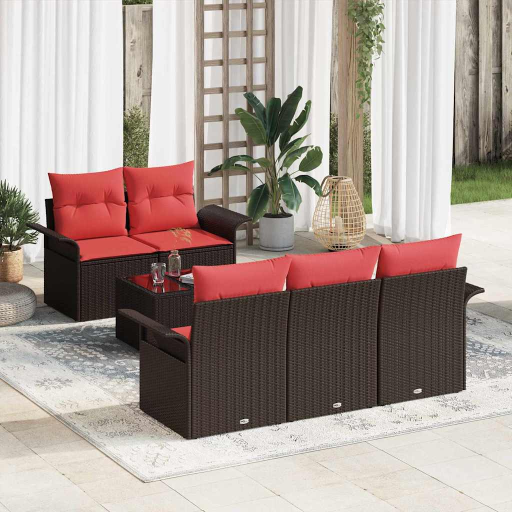 Havesofa Sæt med pude 6 pcs Brun polyrattan
