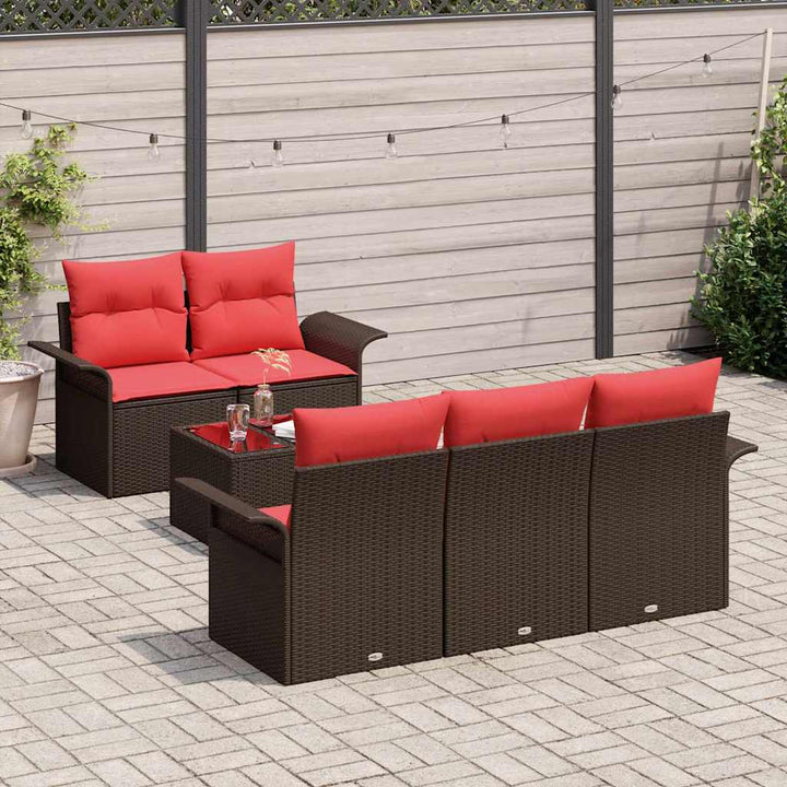 Havesofa Sæt med pude 6 pcs Brun polyrattan