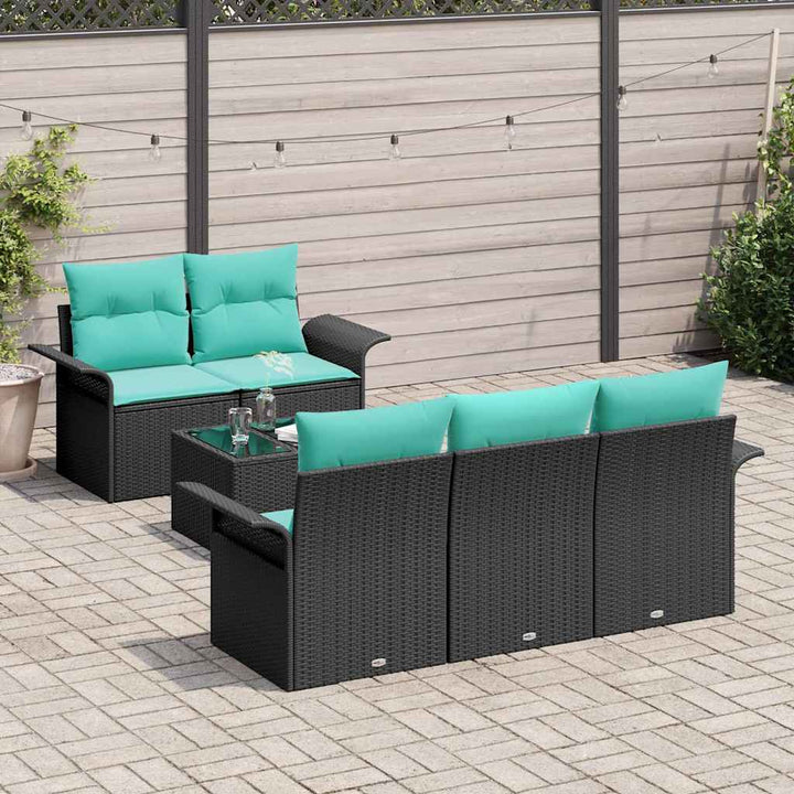 Havesofa Sæt med pude 6 pcs Sort polyrattan