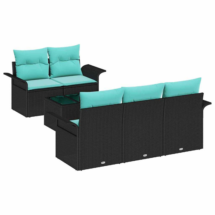 Havesofa Sæt med pude 6 pcs Sort polyrattan