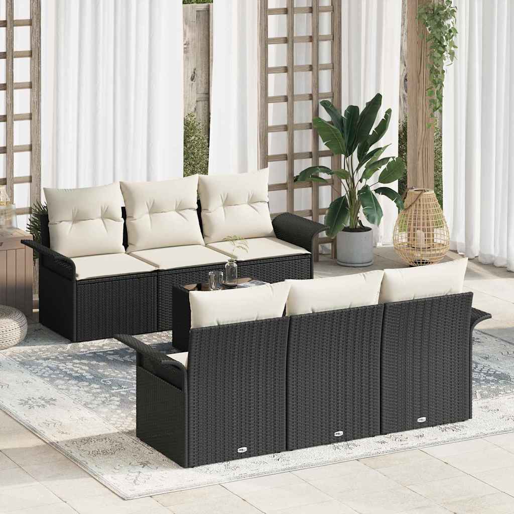Havesofa Sæt med pude 7 pcs Sort polyrattan