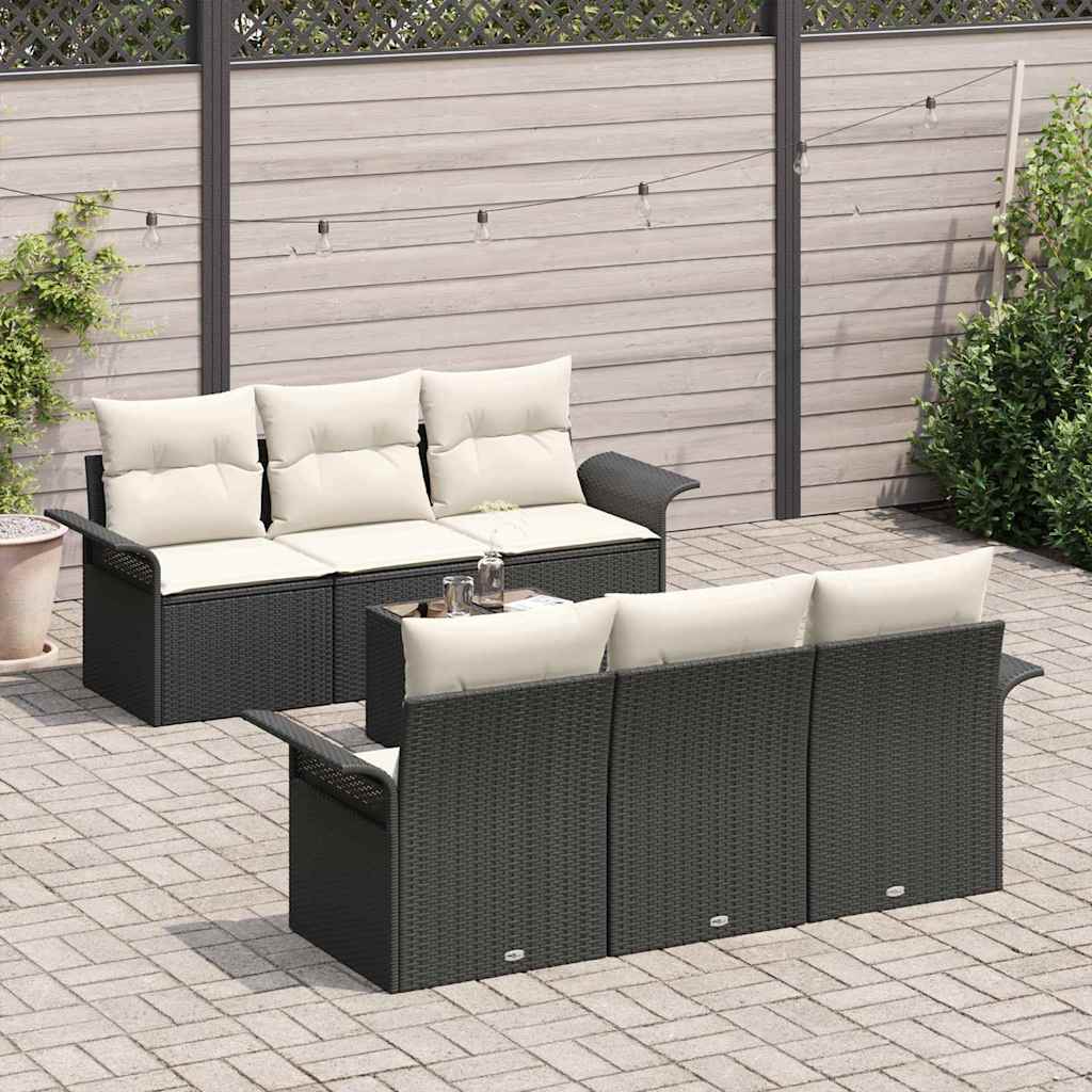 Havesofa Sæt med pude 7 pcs Sort polyrattan