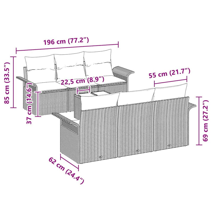 Havesofa Sæt med pude 7 pcs Sort polyrattan