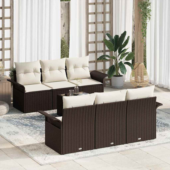 Havesofa Sæt med pude 7 pcs Brun polyrattan