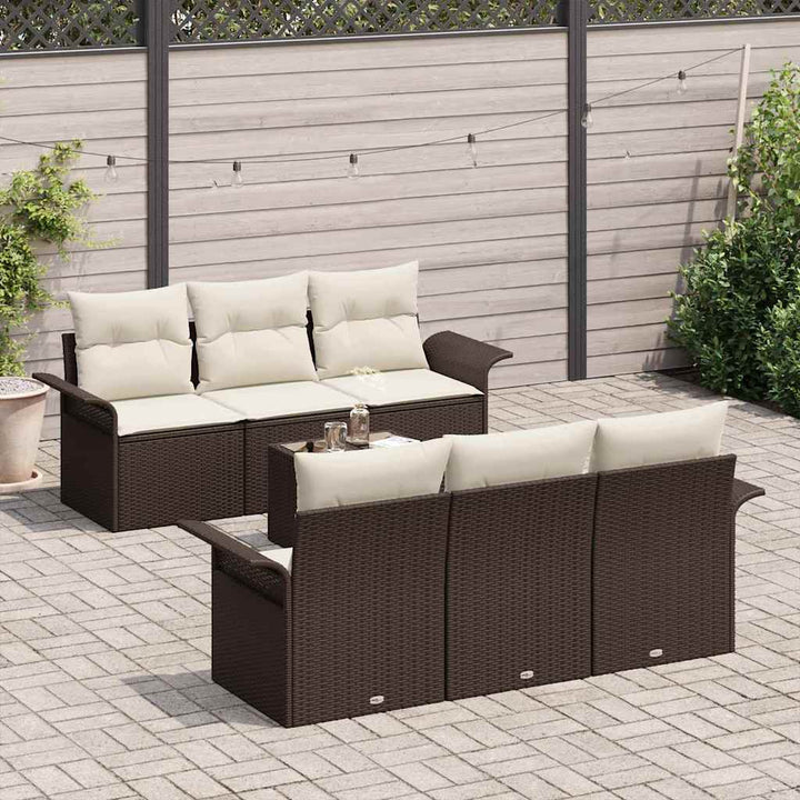 Havesofa Sæt med pude 7 pcs Brun polyrattan