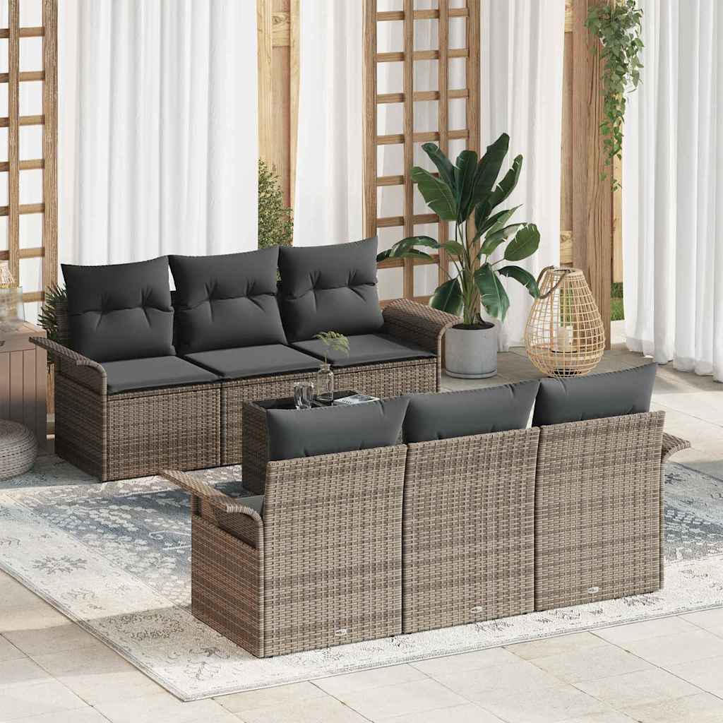 Havesofa Sæt med pude 7 pcs Grå polyrattan
