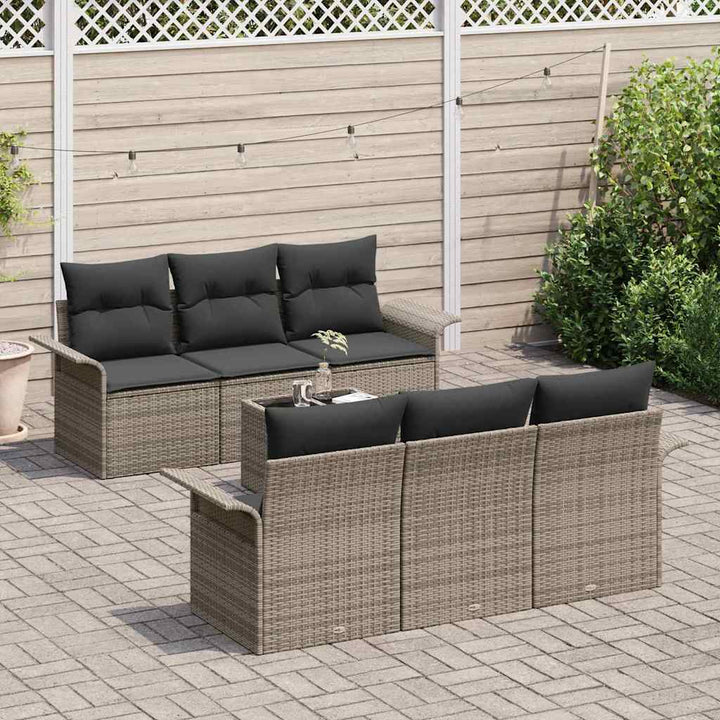 Havesofa Sæt med pude 7 pcs Grå polyrattan