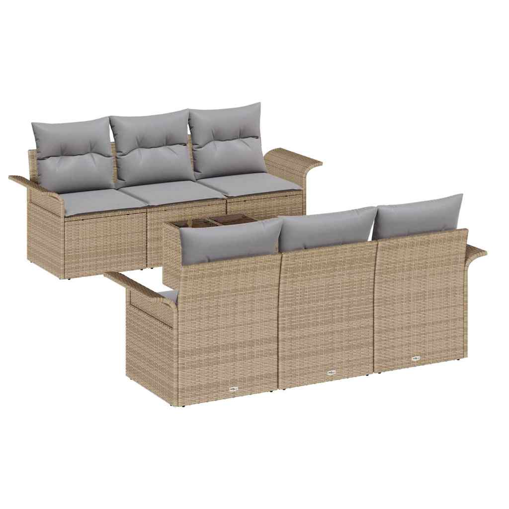 Havesofa Sæt med pude 7 pcs Beige polyrattan