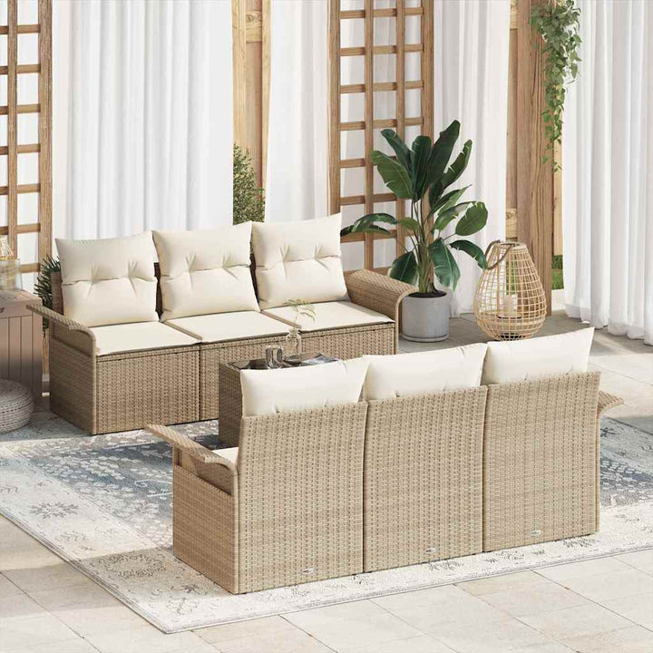 Havesofa Sæt med pude 7 pcs Beige polyrattan
