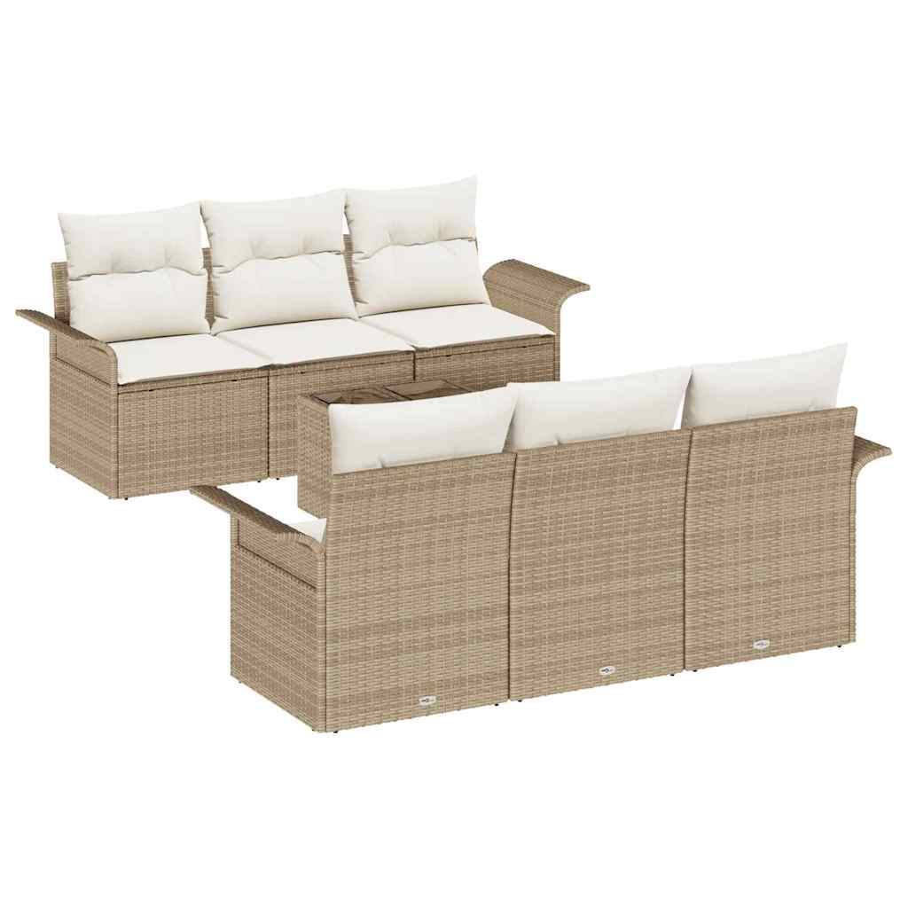 Havesofa Sæt med pude 7 pcs Beige polyrattan