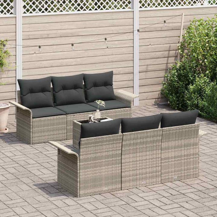 Havesofa Sæt med pude 7 pcs Lysegrå polyrattan